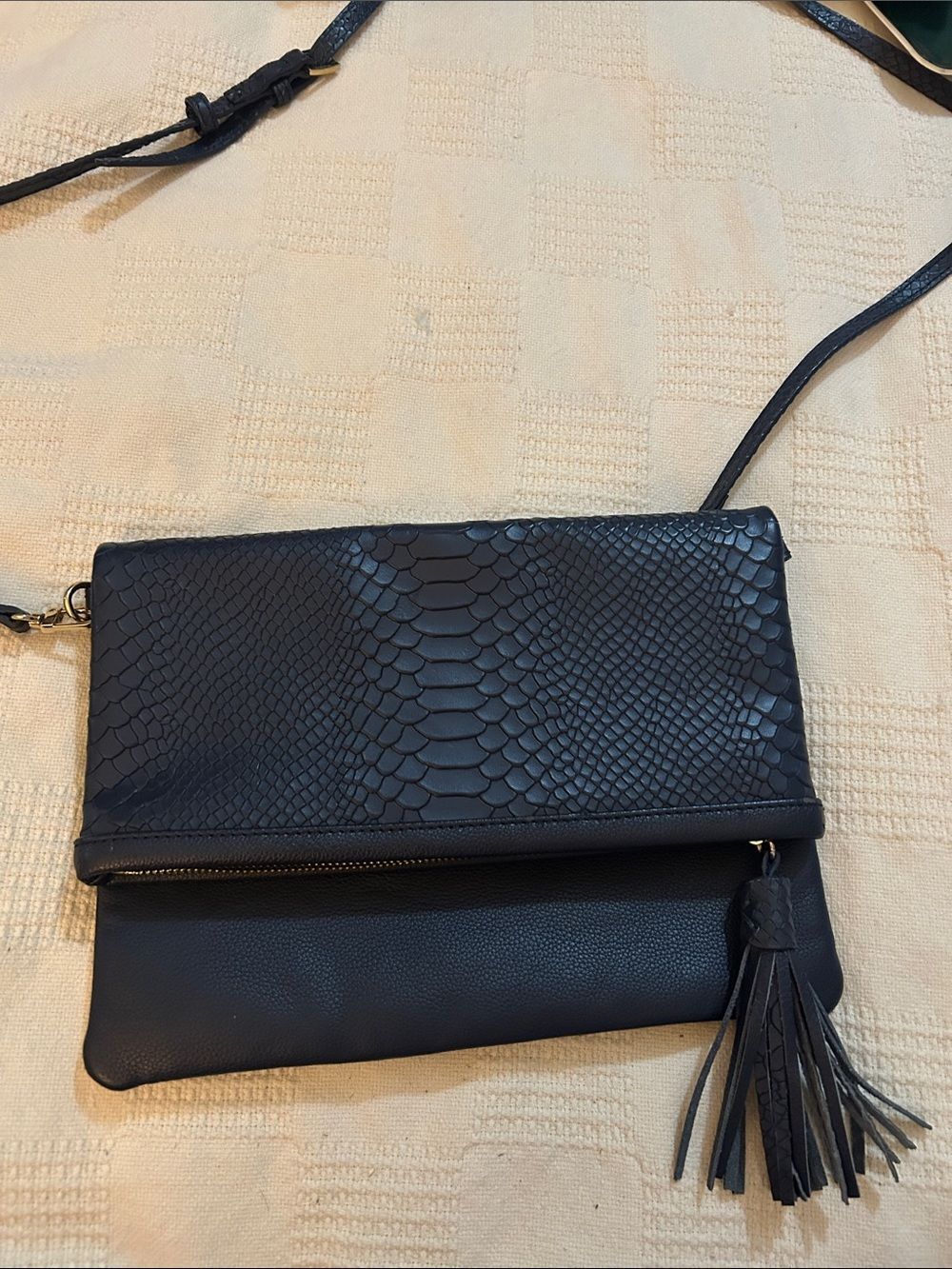 GiGi New York navy blue snake embossed leather foldover crossbody bag or clutch